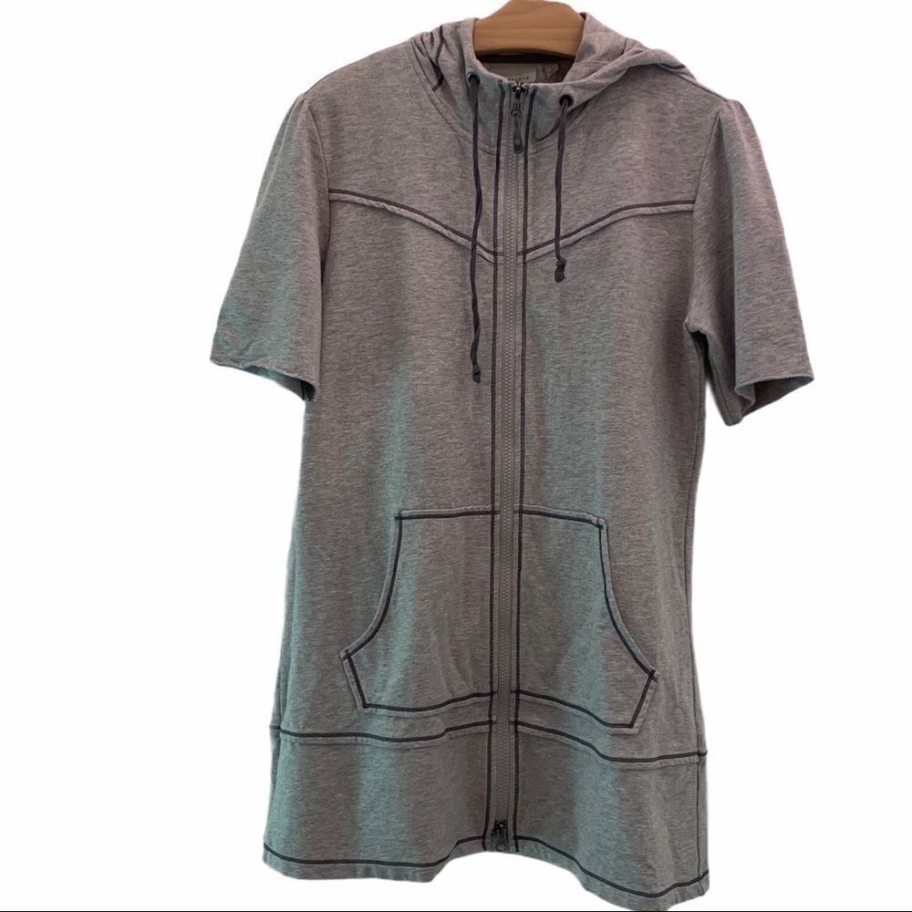Athleta Short Sleeve Zip Front Hooded Cardigan